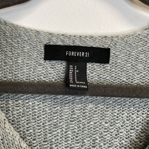 Forever 21 Cropped Long Sleeve Top elastic hem v neck blue green sz Small - Picture 7 of 8